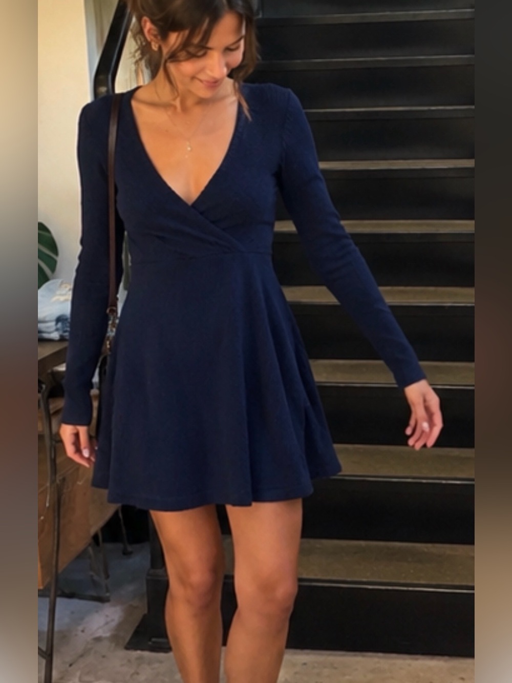 NWT Urban Outfitters Navy Long-Sleeve Wrap Skater Dress